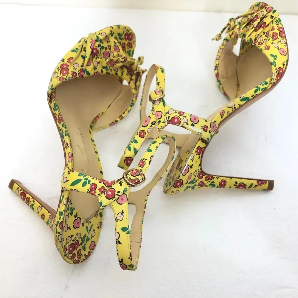 Isa Tapia Evie Sandal Yellow Floral Ruffle Strap Heeled